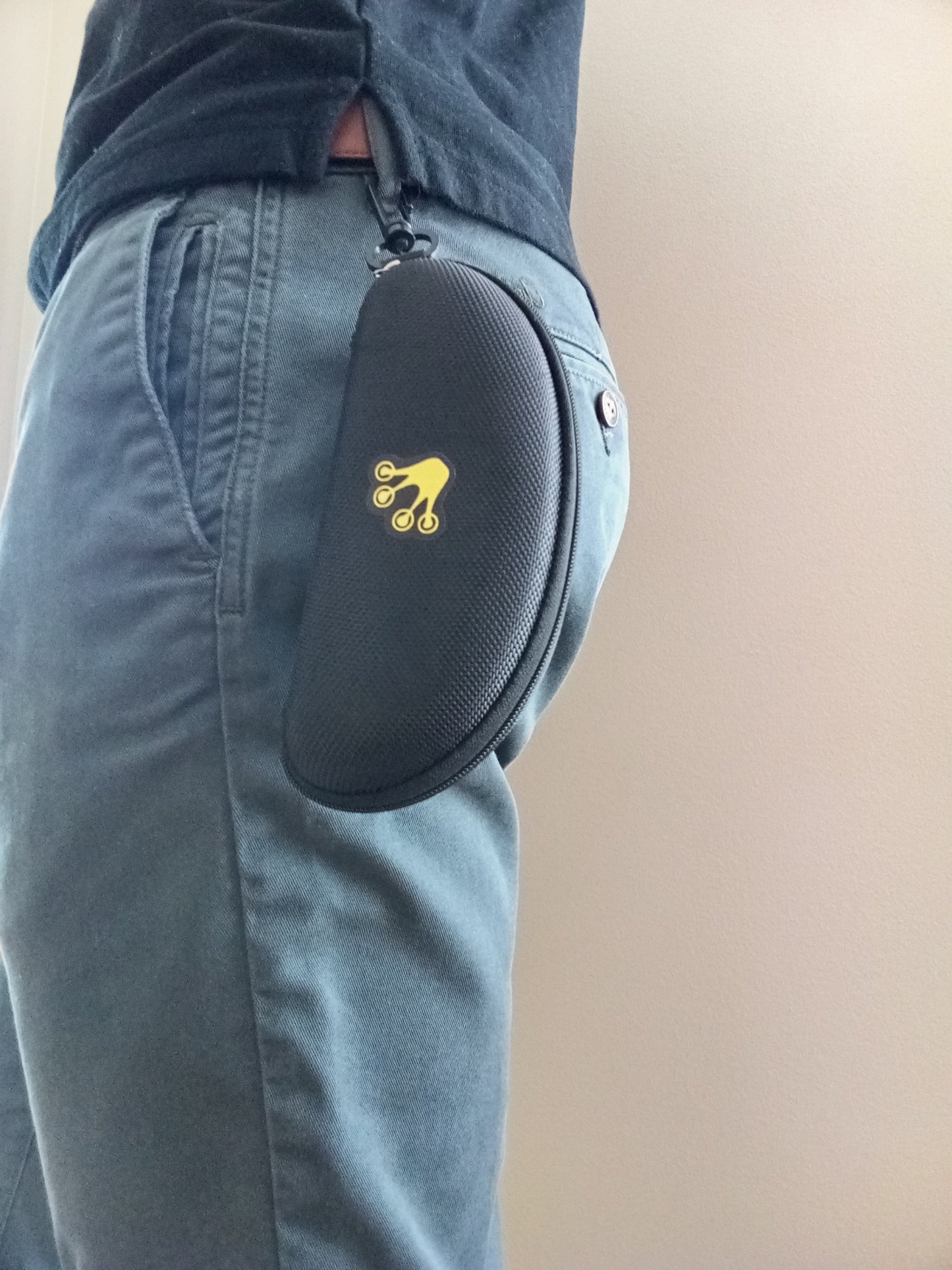 Neo sunglasses come with a protective case that can be attached to the belt.