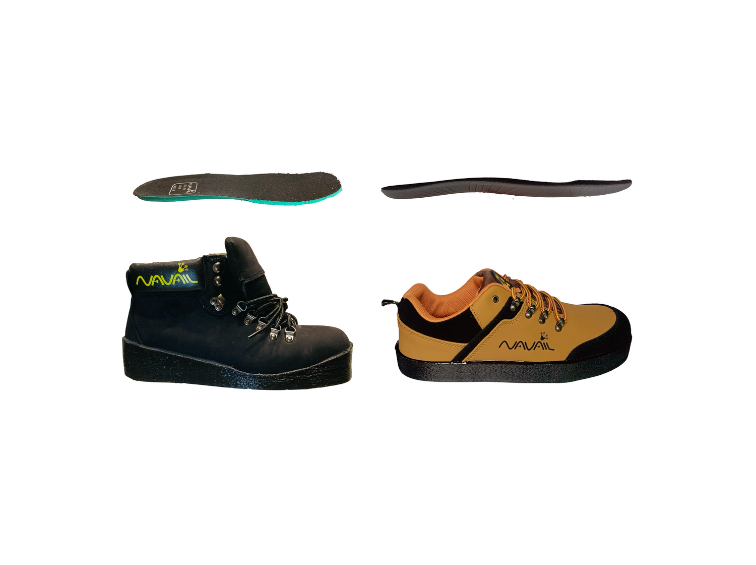Magnetic boot and magnetic shoes from NAVAIL with their insole disposed above them.