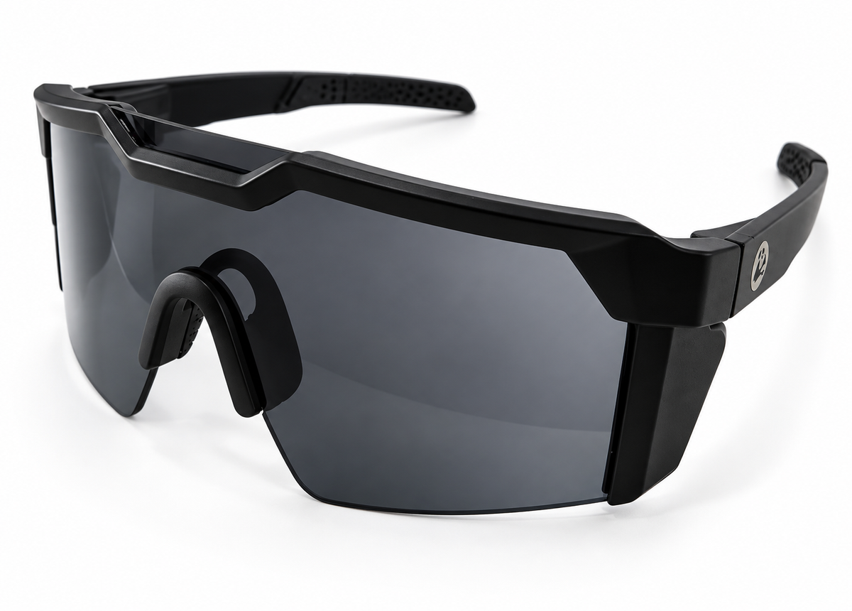 NAVAIL Neo Carbon safety sunglasses with black frame and dark smoke lens, three-quarter view