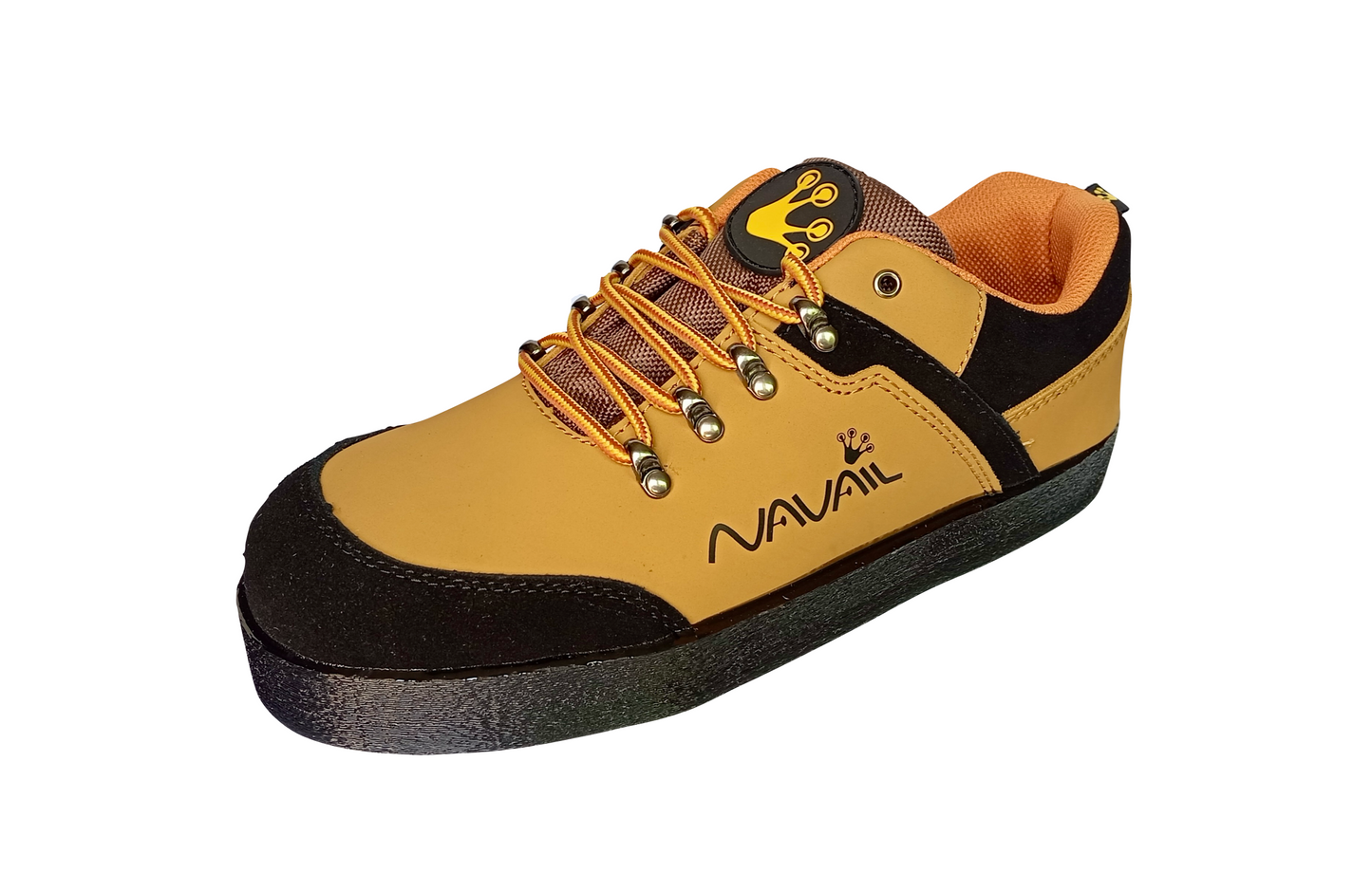Tan and black anti skid safety sneaker for roofers, construction workers and professionals that need traction on steel panels