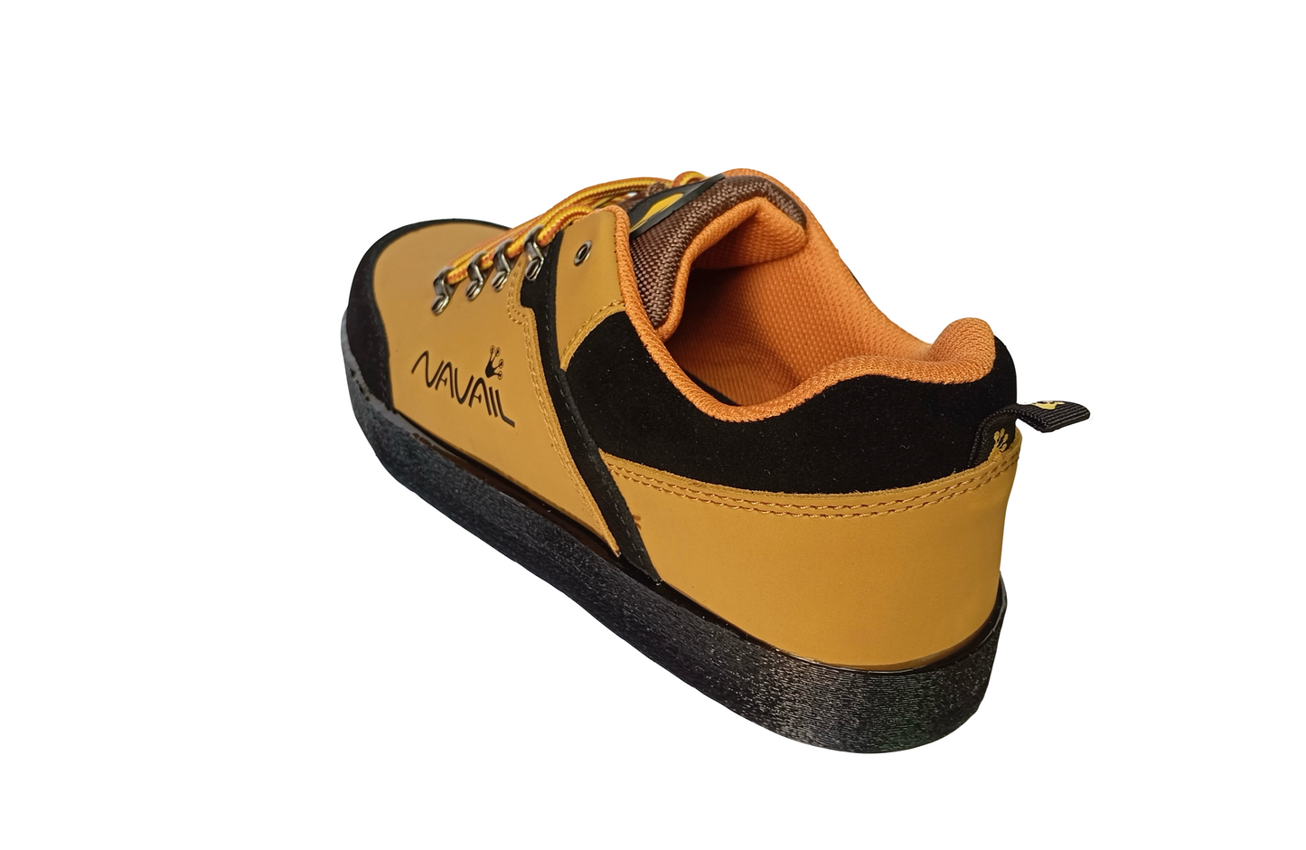 Tan and black leather magnetic safety shoe with "Navail" brand visible on the side