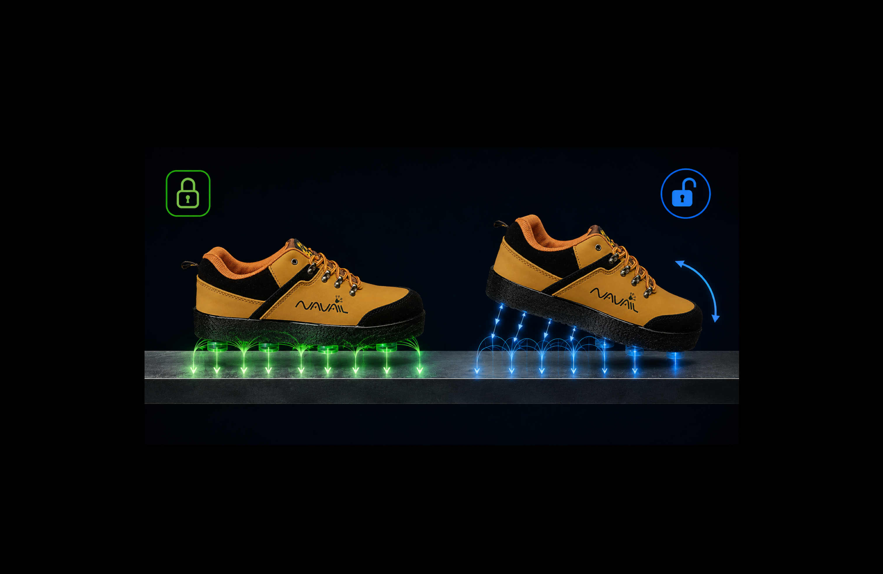 Place the magnetic shoe on the metal surface. It grips firmly. Walk and it detaches easily as the magnetic fiels vanishes