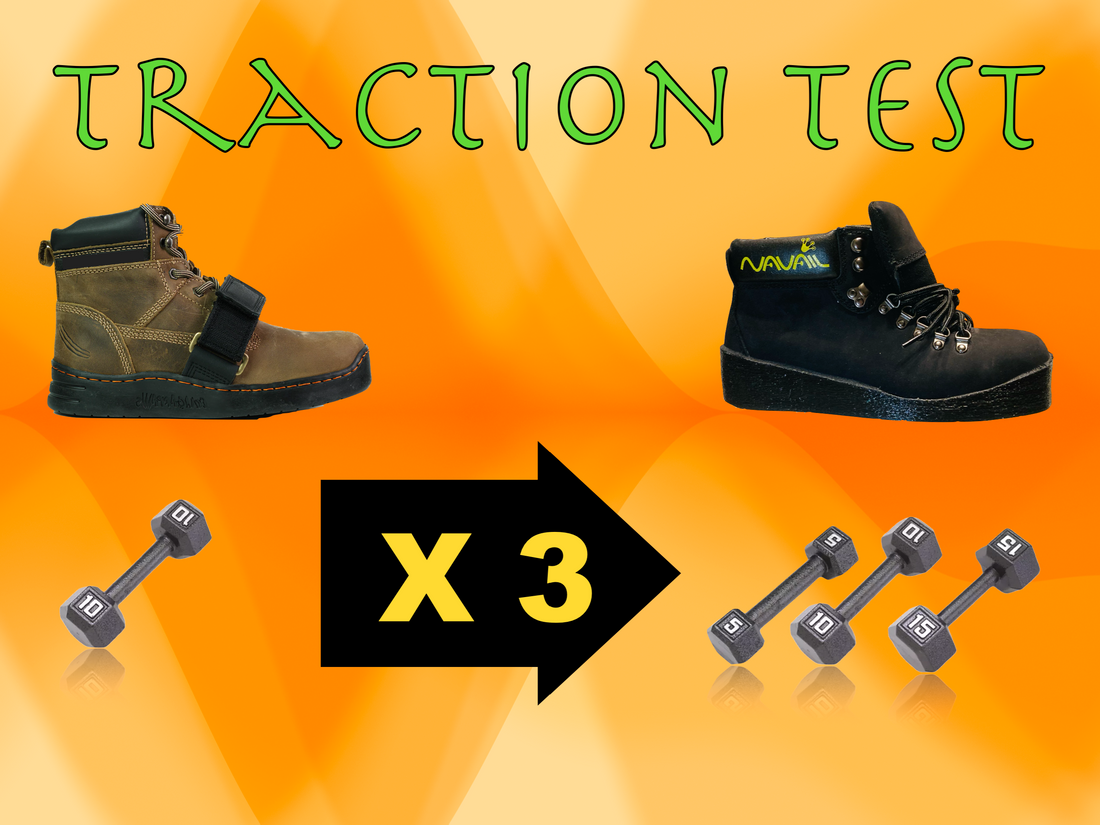 Traction comparison test between Steel Walker Boot II from Cougar Paw vs The Magnetic work boot from Navail. Navail magnetic footwear has a traction tree times higher than that of the Steel Walker boot II from Cougar Paw. This extra grip is most useful on steel or galvanized steel where better grip leads to added safety. With greater grip, you can walk on steep roofs with greater confidence and less effort. Buy a pair of Navail Magnetic boots for your crew and see how they can move lightly and easily